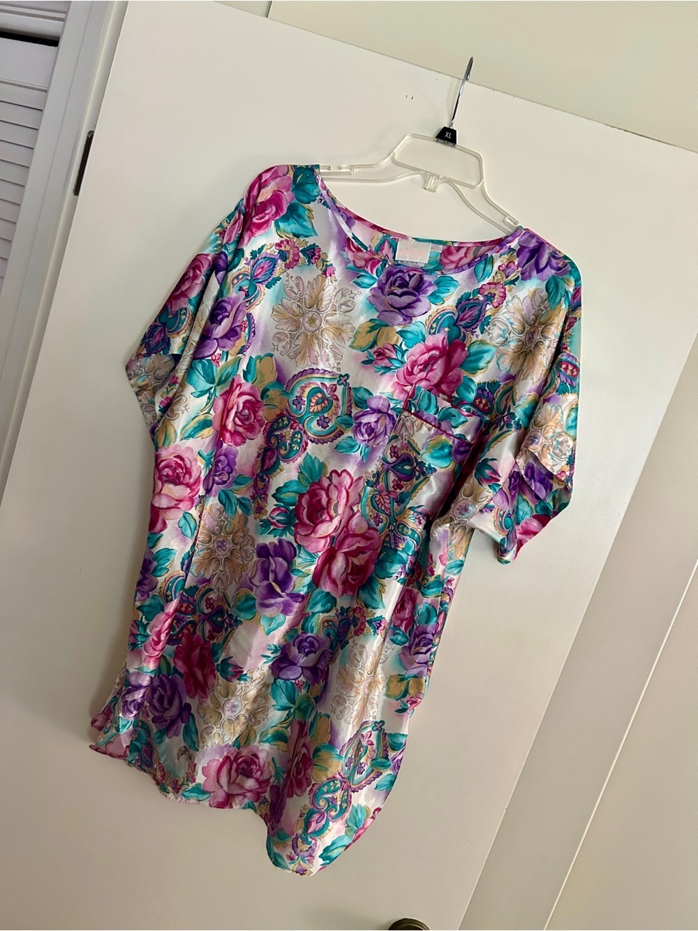 Adonna Floral Satin Lounger Tunic in Pink, Purple & Teal​